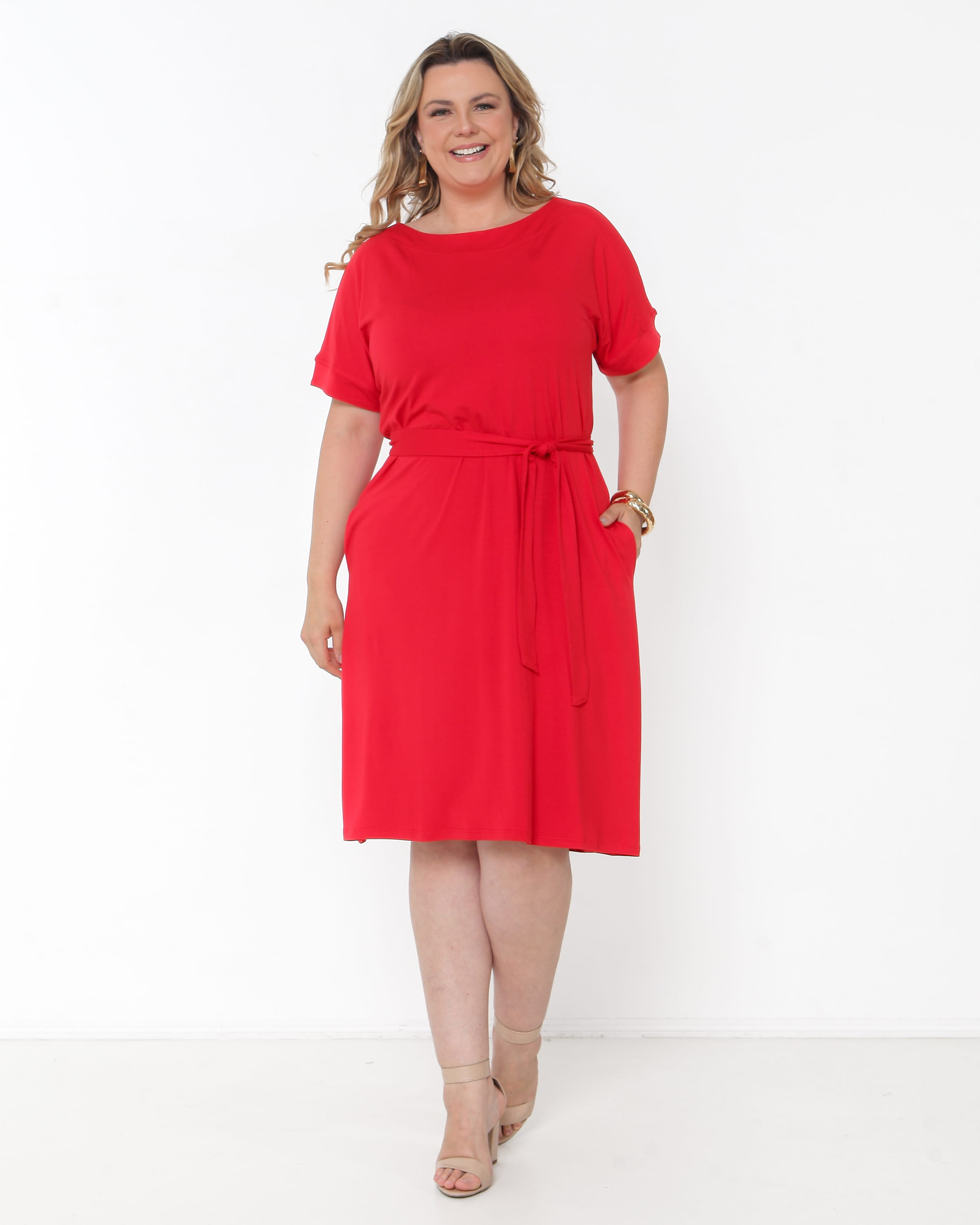 VESTIDO VISCOLYCRA CINTO VERMELHO