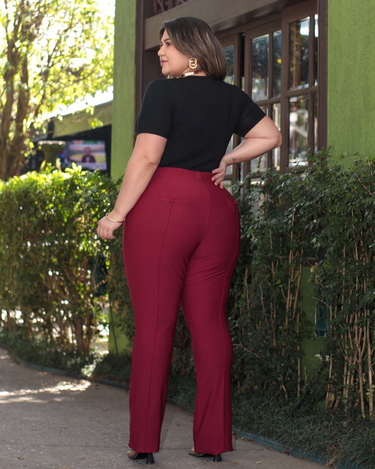 CALÇA FLARE ROMA CEREJA - PANDOL PLUS SIZE