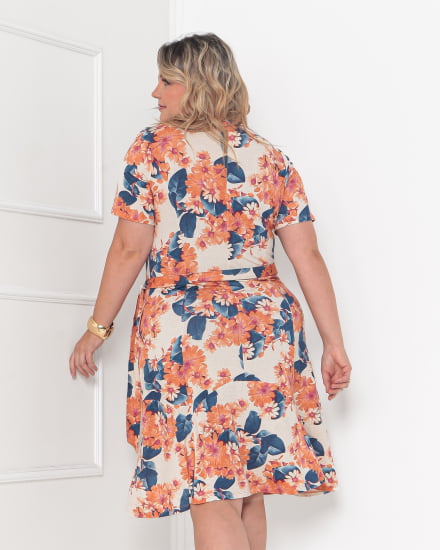 VESTIDO GOLA REDONDA ESTAMPA FLORAL LARANJA