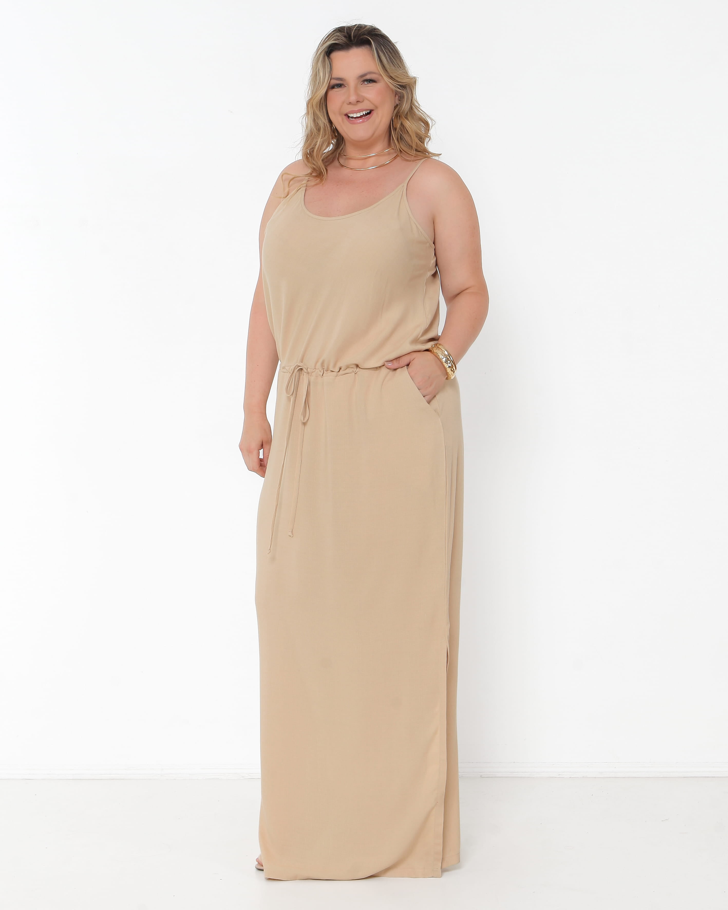 VESTIDO LONGO VISCOLINHO BEGE